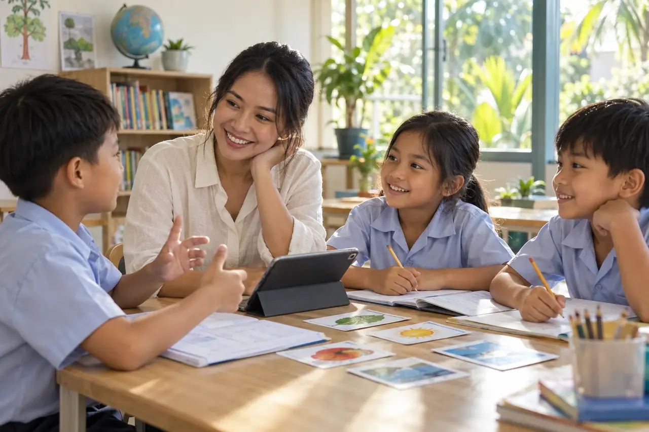 Teacher supporting young children in a classroom